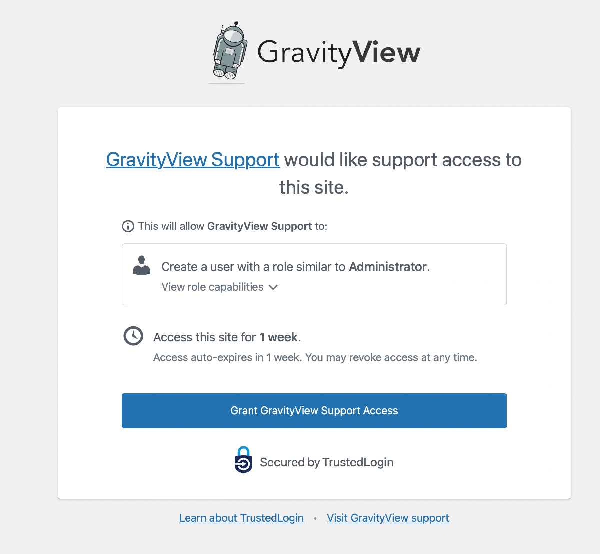 The consent screen a customer sees inside GravityView: 